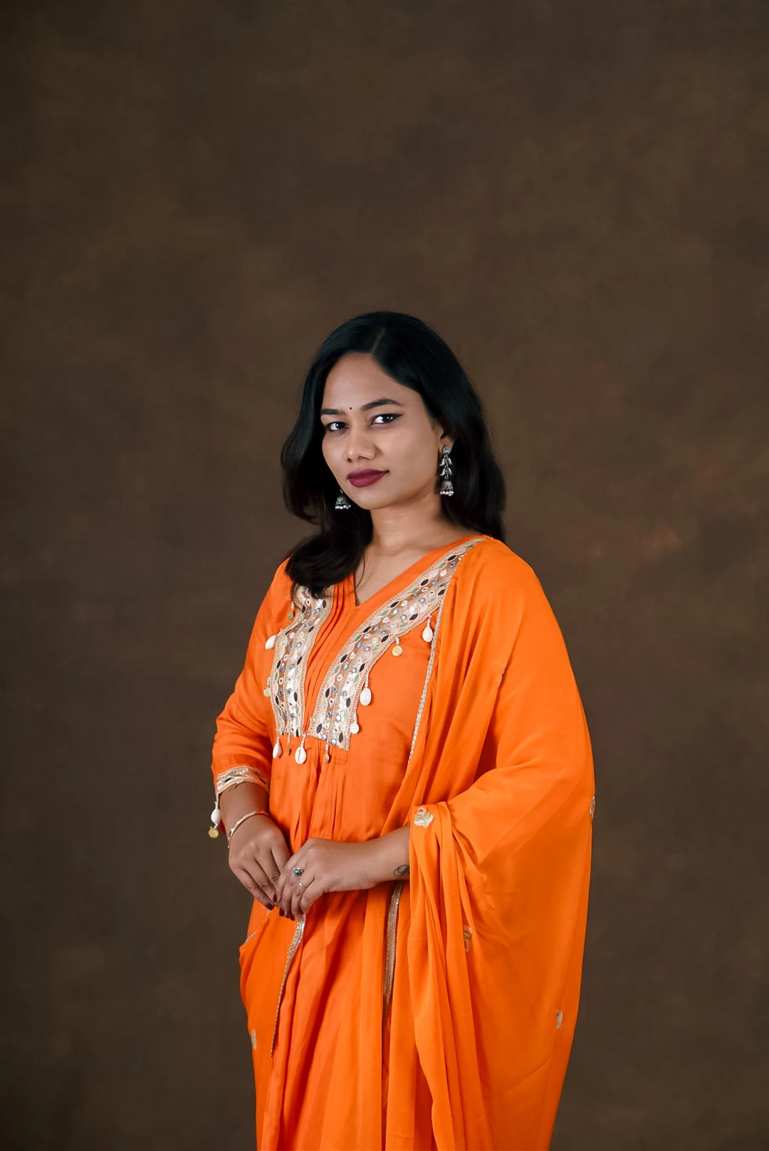 Kaveri Orange Cotton Silk 3-Piece Set