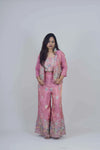 Lisha Pink Tissue Sharara Set  (3-Piece Set)