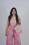 Lisha Pink Tissue Sharara Set  (3-Piece Set)
