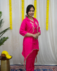 Ada Pink Embroidered Co-ord Set (2-Piece)