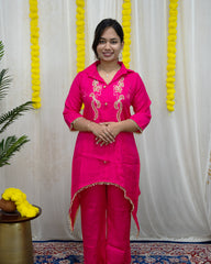 Ada Pink Embroidered Co-ord Set (2-Piece)