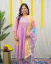 Diksha Lavender Embroidered Tissue Kurti Set (3-Piece)