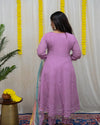 Diksha Lavender Embroidered Tissue Kurti Set (3-Piece)