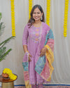 Diksha Lavender Embroidered Tissue Kurti Set (3-Piece)
