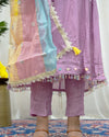 Diksha Lavender Embroidered Tissue Kurti Set (3-Piece)
