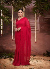 Mandara Jimmy Choo Red Saree laaki