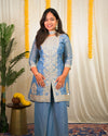Sanvi Sky Blue Embroidered Tissue Sharara Set