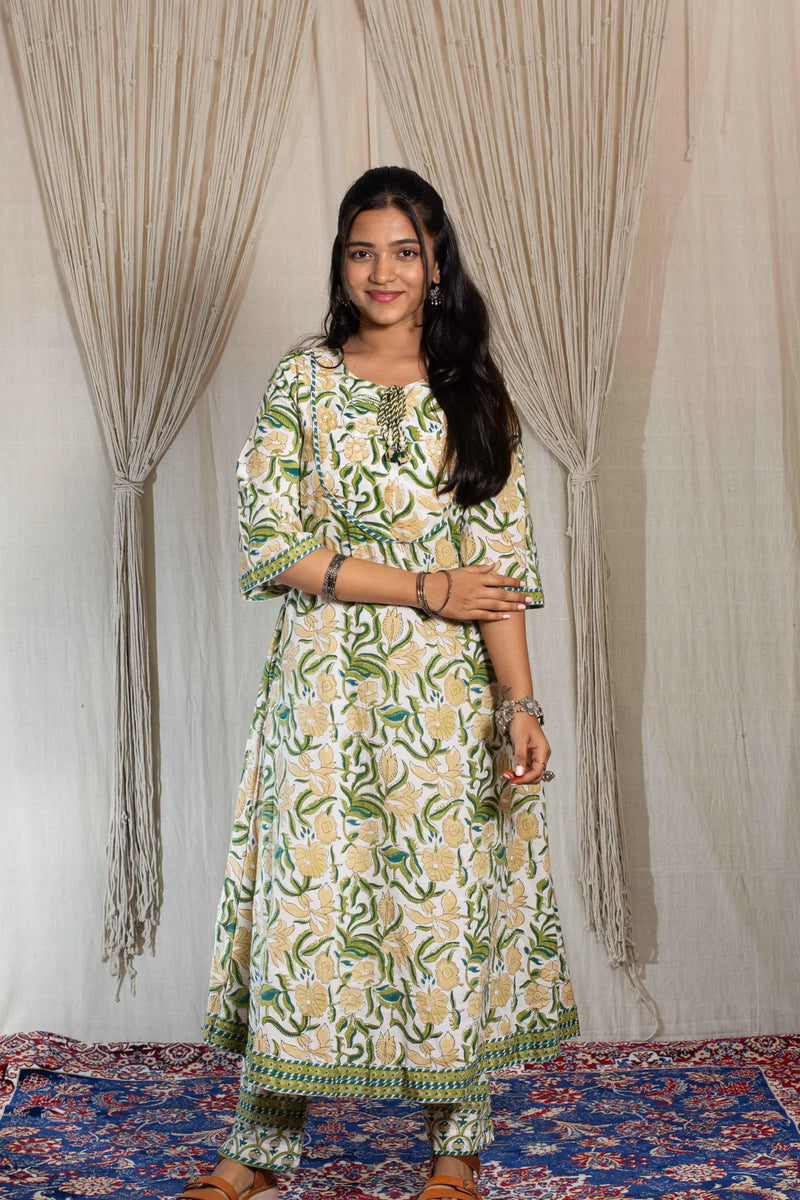Tulsi Handblock Cotton Kurti & Pant Set
