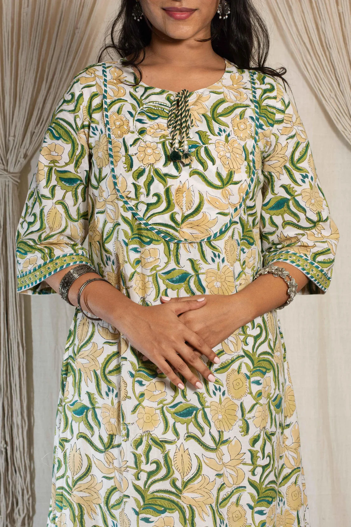 Tulsi Handblock Cotton Kurti & Pant Set