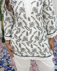 Priya White Printed Kurta Pant Set 2-Piece