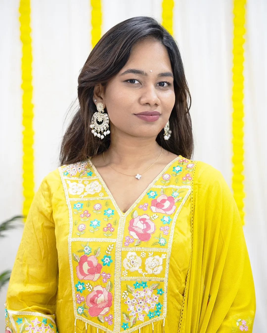 Adira Yellow Embroidered Cotton 3-Piece Set